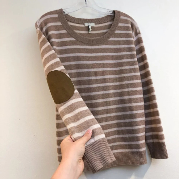 Joie Striped Wool Cashmere Blend Tight Knit Scoop Neck Classic Pullover Sweater - Picture 3 of 10